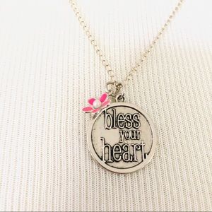 Necklace Silvertone Bless Your Heart w/Cha…